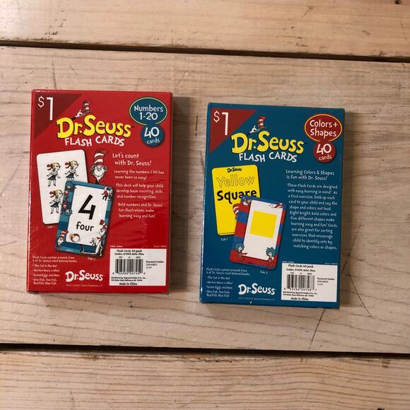 (2) Dr. Seuss NWT Flash Cards Set of 2 Numbers 1-20 and Colors and Shapes - Picture 2 of 3